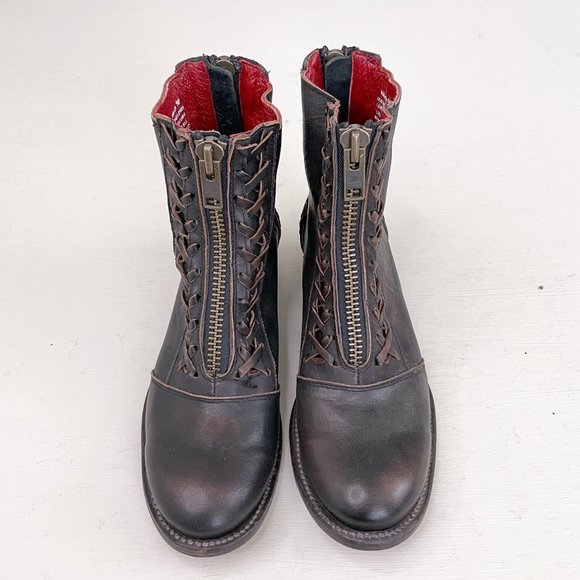 Freebird by Steven Brown Distressed Wales Zip Front Ankle Boots Booties Size 10 - Picture 2 of 12